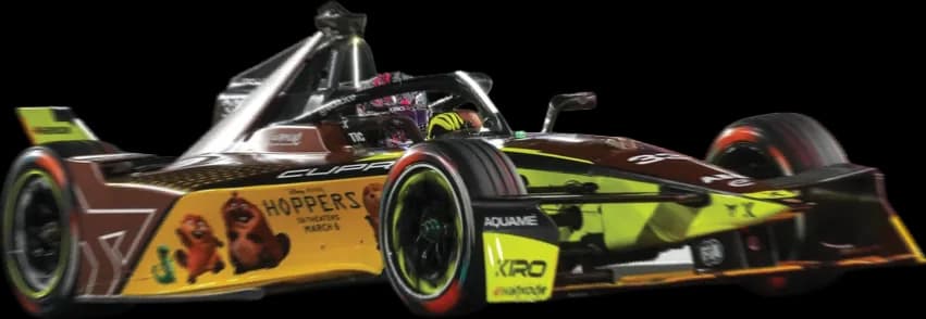 The Formula E car in the campaign's livery